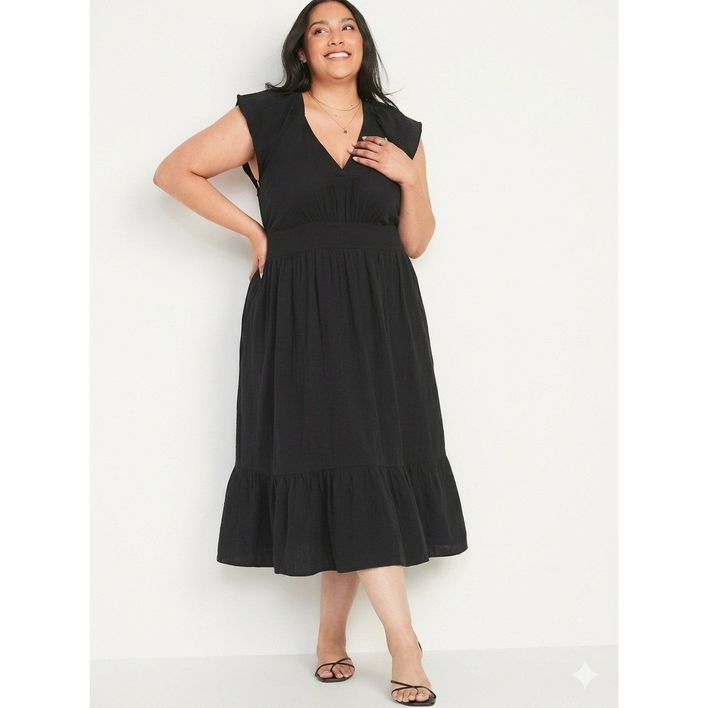 Old Navy Women's Cotton Gauze Smocked Waist Flutter Sleeve Midi Dress Blue 3X